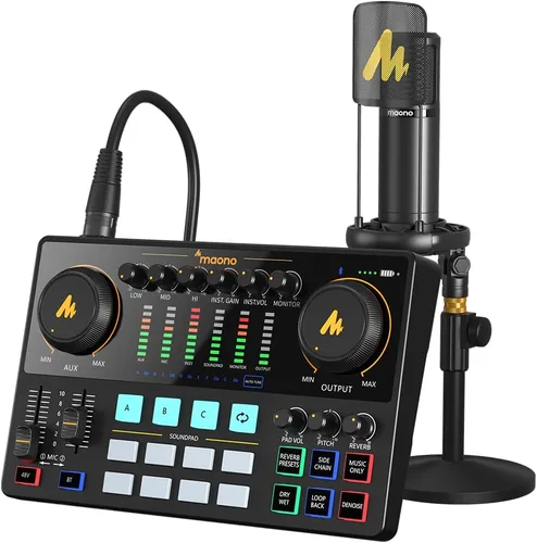 Vista 9 de MAONO Mezclador de interfaz de audio AME2, consola de estudio de podcast