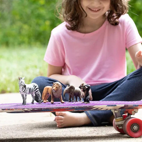 Vista 2 de Schleich Wild Life - Juego de 4 figuras de animales de safari con cebra, mono, elefante y león - Figuras realistas de animales africanos para niños