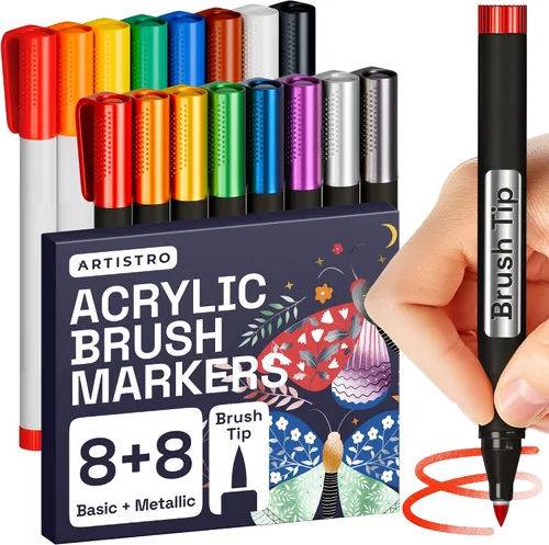Vista 11 de ARTISTRO 24 bolígrafos de pintura de doble punta con purpurina brillante, marcadores deslumbrantes con tinta acrílica para piedra, cerámica, madera
