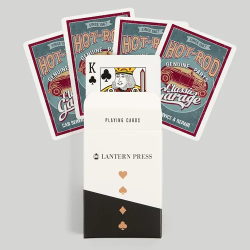 Vista 6 de Lantern Press Hot Rod Garage, coches clásicos, letrero vintage (52 cartas de juego, baraja de cartas de tamaño póquer con comodines)