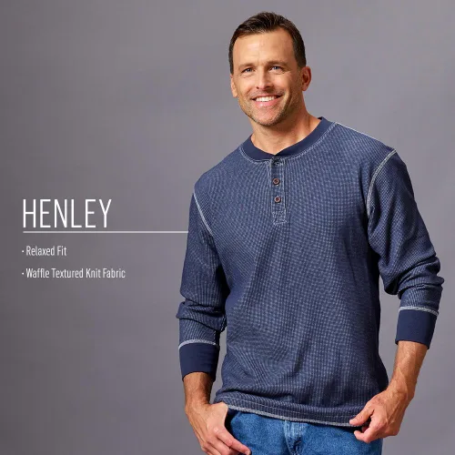 Vista 6 de Wrangler Authentics Henley - Camisa de manga larga abotonada de tejido waffle para hombre