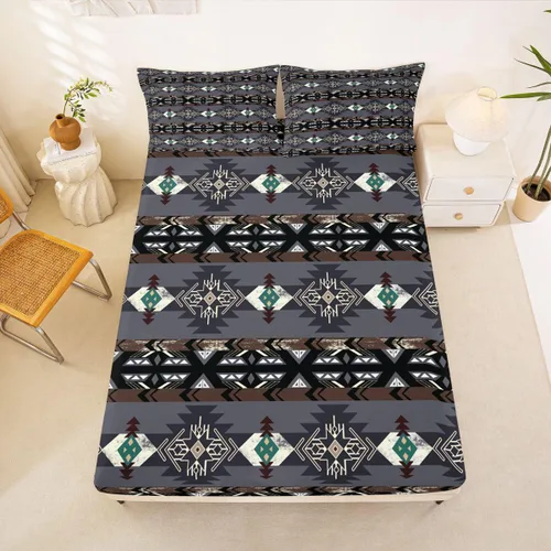 Vista 29 de Juego de ropa de cama de estilo bohemio occidental, tamaño individual, diseño de vaca atrapasueños, sábana bajera ajustable del suroeste, tribu