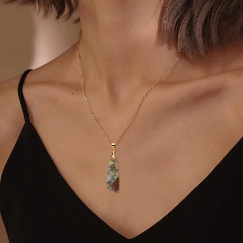 Vista 2 de Collares de piedra natural para mujer, collar con colgante bohemio de oro de 18 quilates
