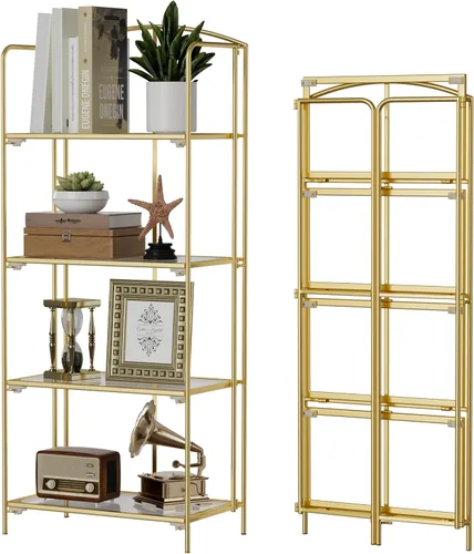 Vista 31 de Crofy - Estantería plegable sin montaje para sala de estar, estantería plegable de 2 niveles en color negro para oficina en casa, organizador