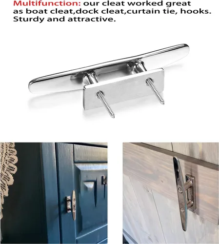 Vista 7 de Stainless Steel Boat Cleats 4"/5"/6", Marine Dock Cleats, Heavy Duty 316 Stainless Steel, Mirror Polished, Curtain Tie, Hook, Include Installation