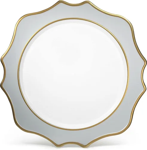 Vista 9 de OccasionS - 10 cargadores redondos de plástico acrílico de 13 pulgadas, para decoración de cenas, platos de carga (corona, blanco y plateado)