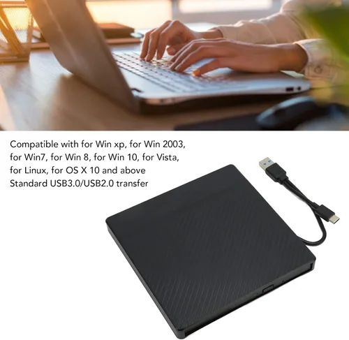 Vista 3 de Sanpyl Unidad externa de CD y DVD, unidad óptica portátil de 5 Gbps USB C, USB3.0 USB2.0 ROM Rewriter Writer Duplicator, para Win XP, para Win 2003