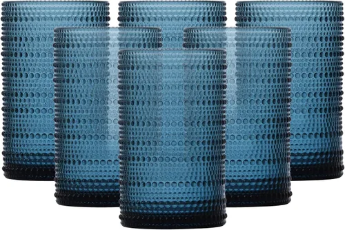 Vista 4 de Fortessa Jupiter - Vaso de vidrio con cuentas y diseño de clavos, 10 onzas, doble estilo antiguo (juego de 6), ámbar
