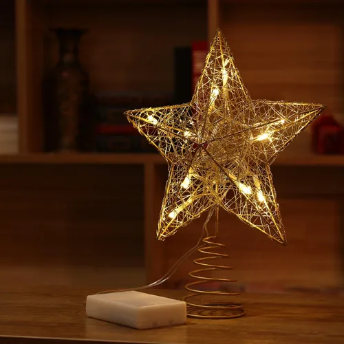 Vista 9 de Decoración para árbol de Navidad, estrella LED, funciona con pilas (dorado)