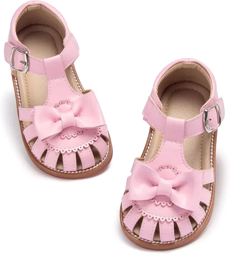 Vista 34 de Sandalias de verano para niñas con puntera abierta, sandalias planas de princesa con suela cómoda D742 Oro