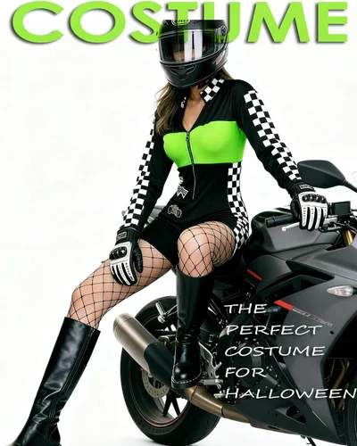 Vista 5 de Speed Race Car Driver - Disfraz de corredor de Halloween para mujer Negro/Verde