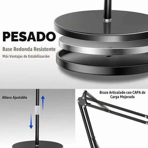 Vista 7 de Soporte de piso para tablet con base estable de 12 libras, soporte para teléfono iPad con brazo elástico de altura ajustable para iPad Pro Air Mini
