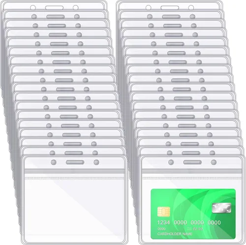Vista 8 de Zonon 150 soportes horizontales transparentes para tarjetas de identificación, de plástico, fundas para tarjetas de identificación, fundas