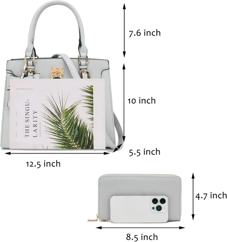 Vista 3 de Qiyuer - Bolsos y carteras para mujer, juego de damas con asa superior, bolso de hombro, bolso de trabajo con cartera de embrague a juego, 2 piezas