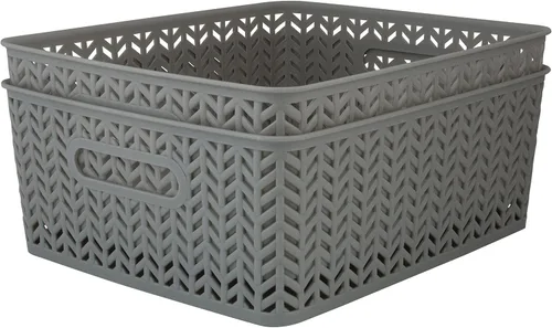 Vista 10 de Simplify Paquete de 3 cestas de almacenamiento pequeñas en espiga, dimensiones: 10 x 8 x 4 pulgadas, diseño de espiga, peso ligero, ideal para baño