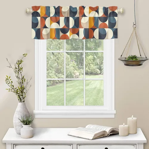Vista 106 de Cortinas de cocina de Navidad, cenefa semitransparente ajustable con lazo, muñeco de nieve, copo de nieve, bolsillo para barra, tratamiento