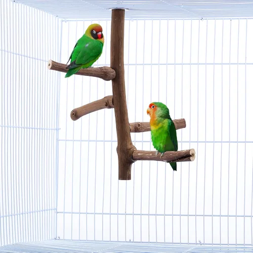 Vista 2 de CozyCabin Soporte de perca natural para pájaros para jaula, colgante de múltiples ramas de vid, perca de loro, jaula de pájaros, juguetes