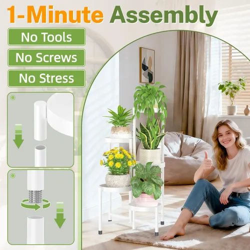 Vista 2 de iDavosic.ly Soporte para plantas para interiores y exteriores, estante esquinero de metal de 5 niveles, estante alto plegable para orquídeas
