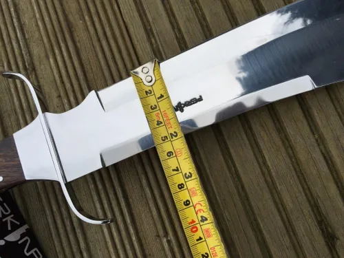 Vista 5 de Perkin Cuchillo de caza con funda de cuero, hoja de acero 440C con mango de madera de nogal