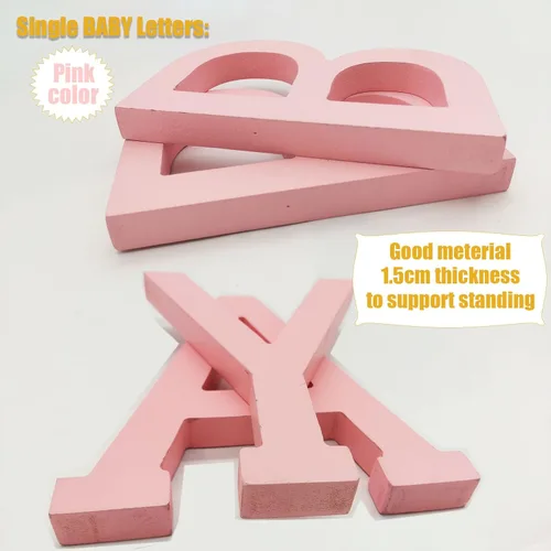 Vista 3 de Decoraciones de mesa de baby shower, 4 piezas separadas de madera para bebé, bloques de letras de madera, centros de mesa rosados, para decoración