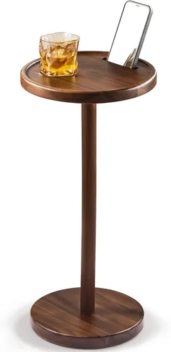 Vista 8 de BLUEWEST Mesa de bebidas, mesa auxiliar compacta de 22 pulgadas de alto con ranura para teléfono y base con peso, mesa de pedestal duradera como