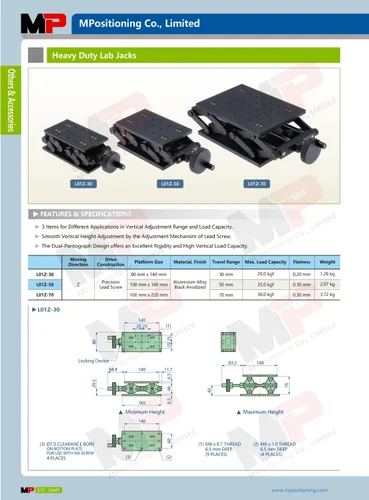 Vista 2 de Lab Jack, MPositioning L01Z-30 Plataforma de elevación de laboratorio de tijera manual resistente, gato de laboratorio de aluminio, movimiento suave