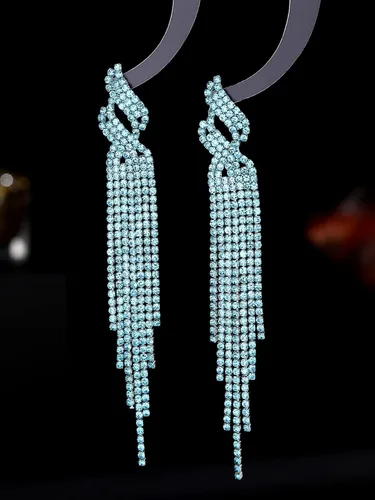 Vista 5 de Supra Diamanto Aretes largos de borla para mujeres y niñas, aretes largos de borla bohemia, aretes colgantes de diamantes de imitación, joyería