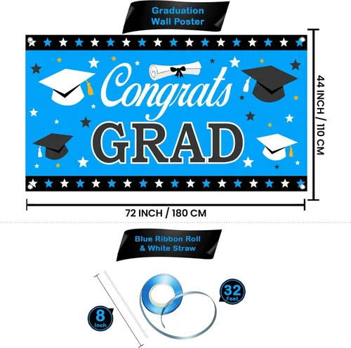 Vista 4 de KatchOn, Globos azules 2023 y pancartas de graduación – Grandes, paquete de 30 Cartel de felicitación de graduación Decoraciones de graduación