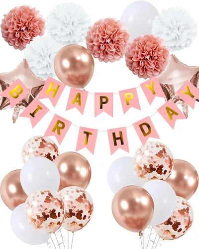 Vista 9 de Decoraciones de cumpleaños para niñas púrpura y plata Lavanda fiesta decoración Kit para ella mujer incluyendo feliz cumpleaños Banner pompón flor