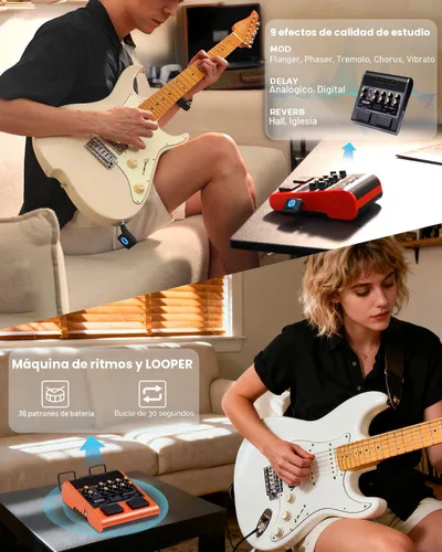 Vista 5 de JOYO Amplificador de Guitarra Eléctrica Portátil de 10W, Amplificador Combo de Pedal Multiefectos con Interruptor de Pie, 14 Modelos