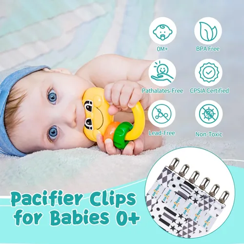 Vista 2 de Babygoal 6PBM05-HZ Juego de 6 prendedores para chupón para niños y niñas, se adaptan a la mayoría de los estilos de chupones y juguetes de dentición