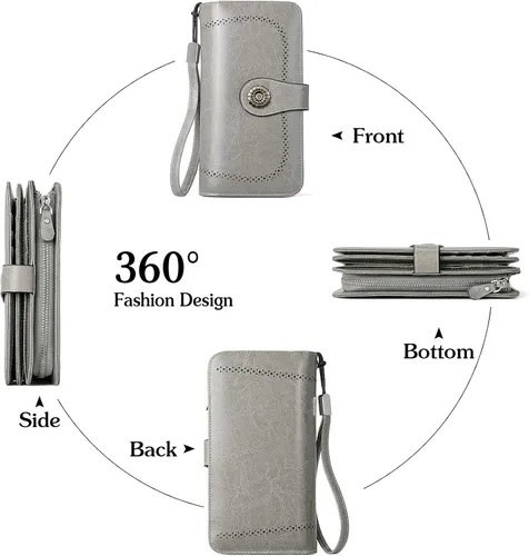 Vista 3 de BOSTANTEN Cartera de cuero genuino para mujer, de gran capacidad, cartera de mano con bloqueo RFID