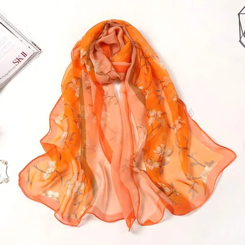 Vista 2 de olesa Bufanda larga y suave con estampado de flores para mujer, chal de seda, bufanda para el cuello, bufanda larga para primavera, verano, otoño