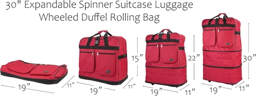 Vista 6 de 30 "36" 40 "Rolling Wheeled Duffel Bag Spinner Equipaje Expandible, Rojo -, Bolsa de lona con ruedas