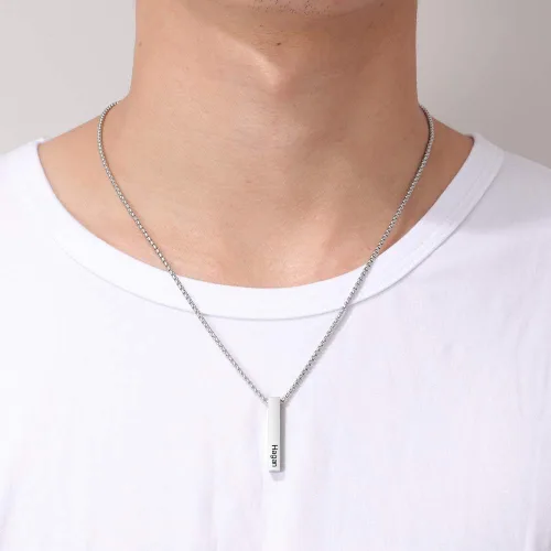 Vista 7 de Lam Hub Fong Collar de barra con nombre personalizado para hombre, collar de cruz personalizado con inicial para padre, hermano, regalos del día