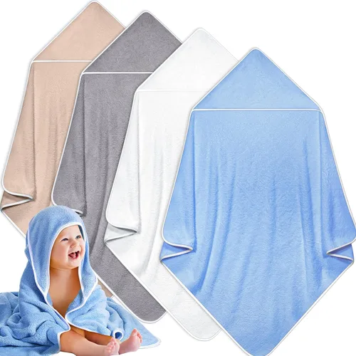 Vista 10 de Reginary Paquete de 4 toallas con capucha para bebé, toallas de baño de forro polar coral para bebé, 30 x 30 pulgadas, suaves y absorbentes, manta