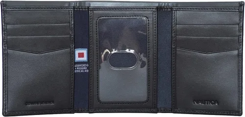 Vista 2 de Nautica Men's Trifold Wallet RFID Blocking Protection ID Window Card Slots Genuine Leather Durable