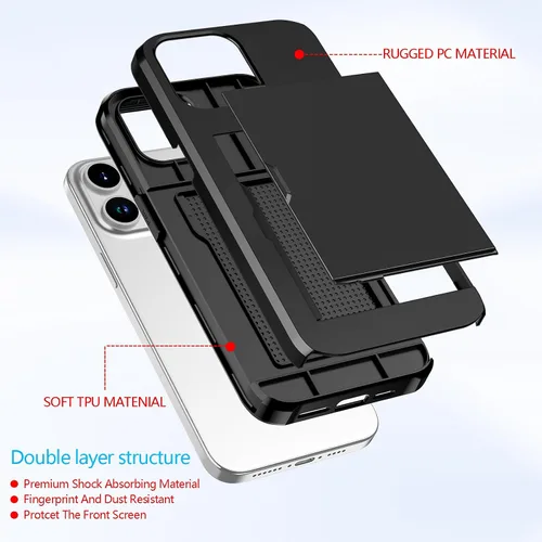 Vista 4 de Funda para teléfono compatible con iPhone 15 Pro Max, funda tipo cartera con tarjetero de crédito, ranura para tarjetas de identificación, a prueba