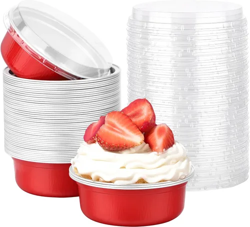 Vista 85 de Beasea Disposable Ramekins with Lids, 50 Pack 8oz 235ml Aluminum Foil Baking Cups with Lids, Aluminum Creme Brulee Ramekins Muffin Cupcake Pudding