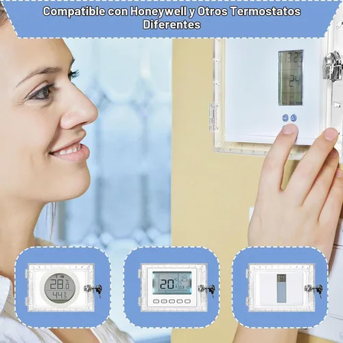 Vista 4 de Caja de bloqueo de termostato universal con llave, protector de termostato grande transparente para pared, cubierta de termostato con cerradura