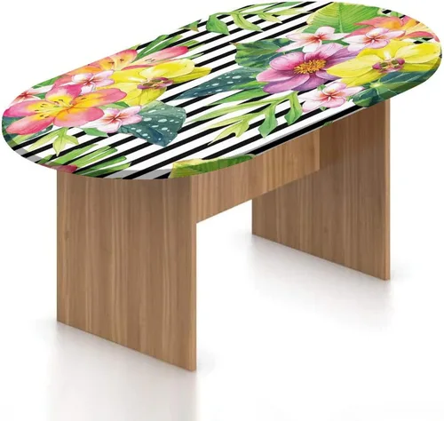Vista 9 de Mantel ovalado ajustable para mesa de patio, de poliéster elástico floral, bonito mantel con estampado romántico retro de flores de primavera, se