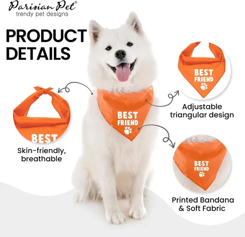 Vista 3 de Parisian Pet Bandanas naranjas para perros – Bandana ajustable para cachorros – Accesorios para perros para niños y niñas – Pañuelo para perros Best