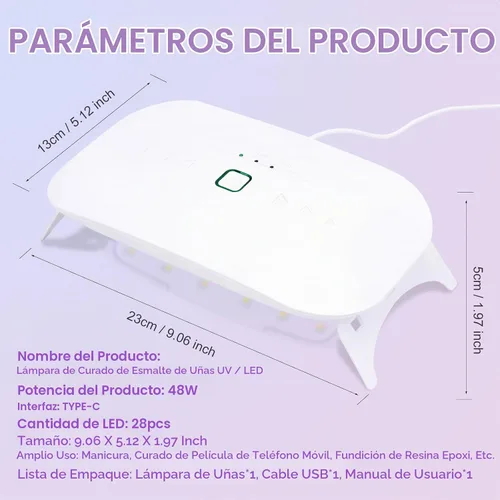 Vista 7 de Lámpara de uñas LED UV de 48 W, mini luz UV para esmalte de uñas de gel X / resina, luz de curación flash USB manos libres para arte de uñas