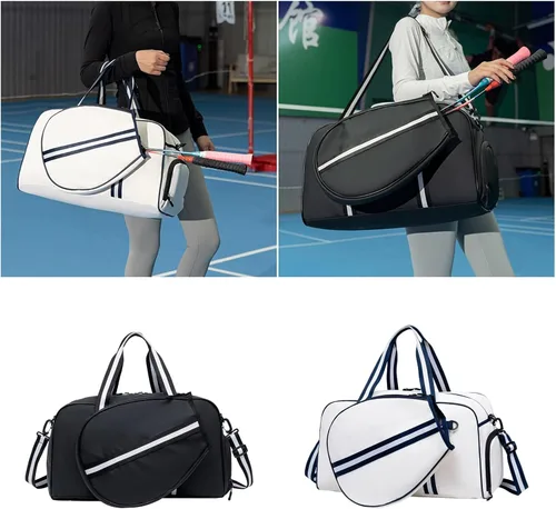 Vista 2 de Bolsa de gimnasio deportiva grande con zapatos y bolsillos húmedos y secos, funda de paleta para hombres y mujeres, accesorios deportivos, bolsas