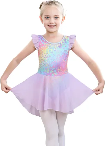 Vista 19 de iLover Vestido de leotardo clásico con tutú y mangas con volantes para niñas, para danza, gimnasia y ballet Negro