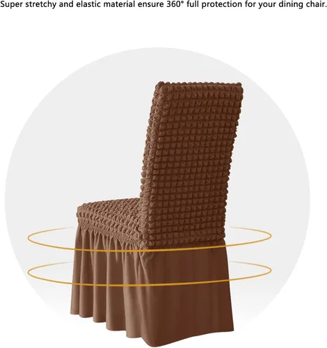 Vista 5 de Elastic Dining Chair Cover With Skirt, Polyester Spandex Furniture Protector, Removable And Washable, Universal(Beige,2 PCS)