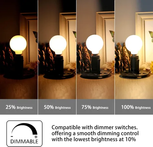 Vista 4 de Leools Bombillas LED esmeriladas E12, bombillas de candelabro regulables de 40 W, 2700 K, blanco cálido, G16.5, 4 W, E12 g50, globo vintage 4 W = 40
