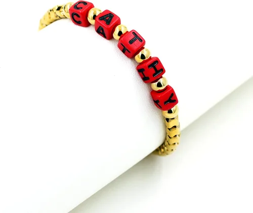 Vista 4 de Pulseras de cuentas de hematita personalizadas con nombre personalizado para mujeres y hombres, mejor amigo Y1533, Acrílico Acrílico Hematita