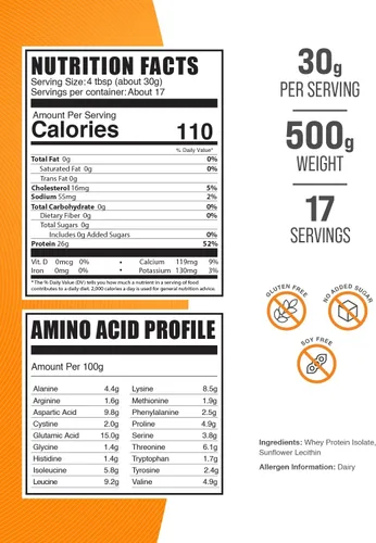 Vista 2 de BulkSupplements.com Polvo de proteína de suero hidrolizado aislado - Proteína de suero aislado - Sin sabor y sin gluten, 30g por porción, 500g