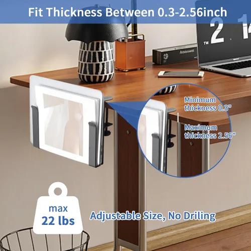 Vista 3 de LUKETURE Soporte lateral ajustable para laptop, soporte para portátil sin taladro, almacenamiento debajo del escritorio, soportes para portátiles